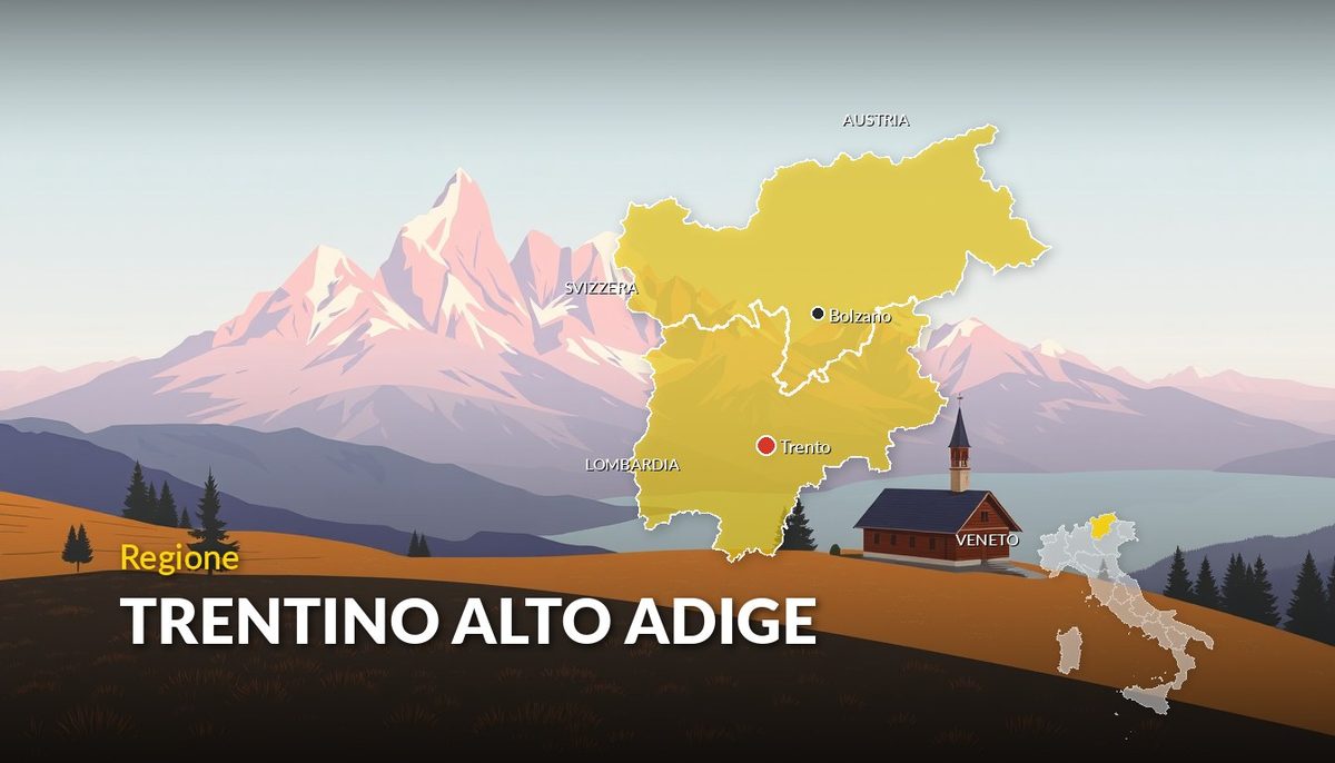 Illustrazione della regione Trentino-Alto Adige con la cartina delle province e dei capoluoghi