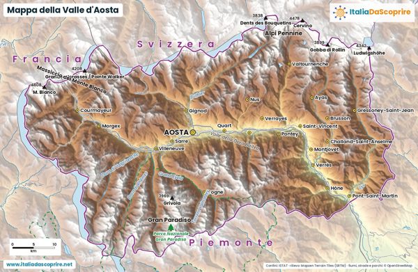 Mappa della Valle d'Aosta